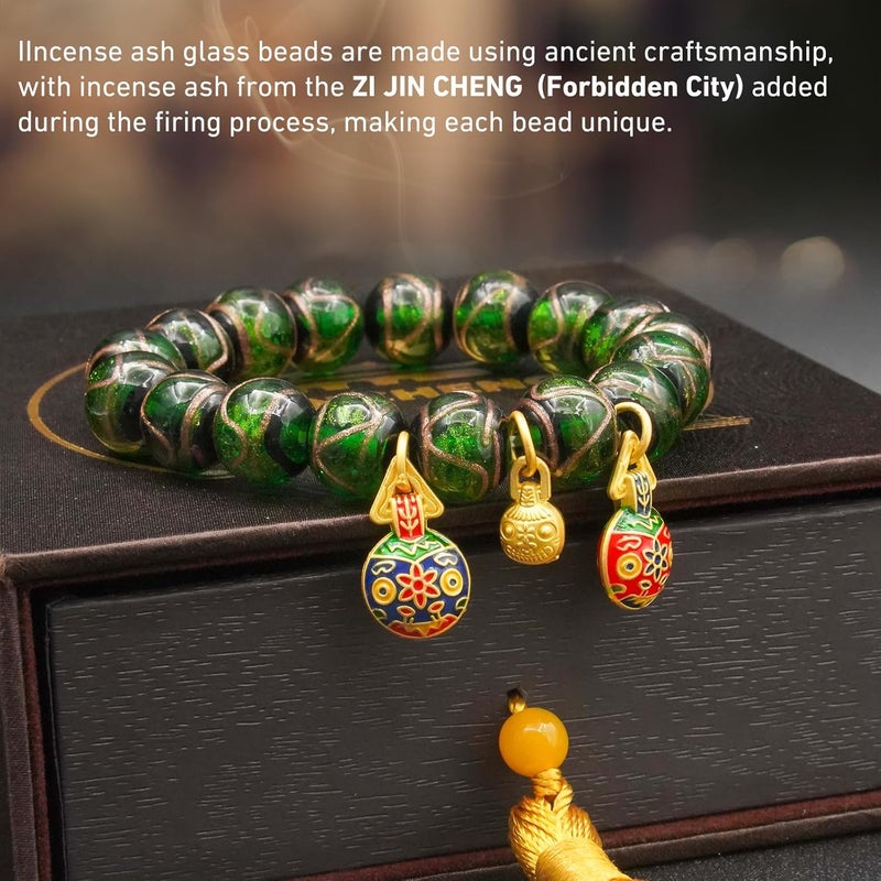CNYTPE Colorful Gray Glaze Bracelet for Men and Women – Imperial Palace-Style Gold-Swallowing Beast Family Guardian Jewelry, Ancient Oriental Glazed Beads for Good Luck & Abundance Flow, Energy-Balancing Harmony Bracelet - Image 3